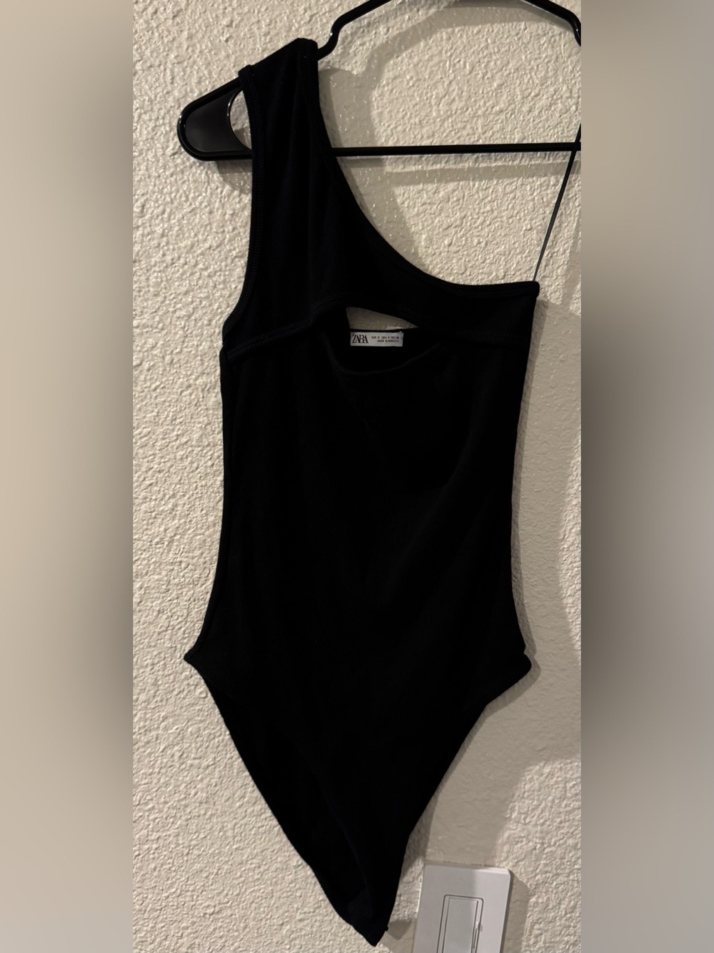 Zara Black One-Shoulder Ribbed Bodysuit